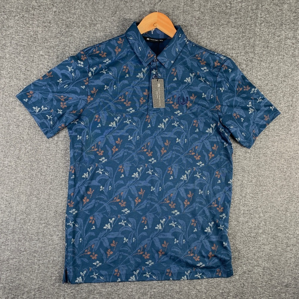 Travis Mathew Polo Men Medium Floral Blue Golf Preppy Modern NEW